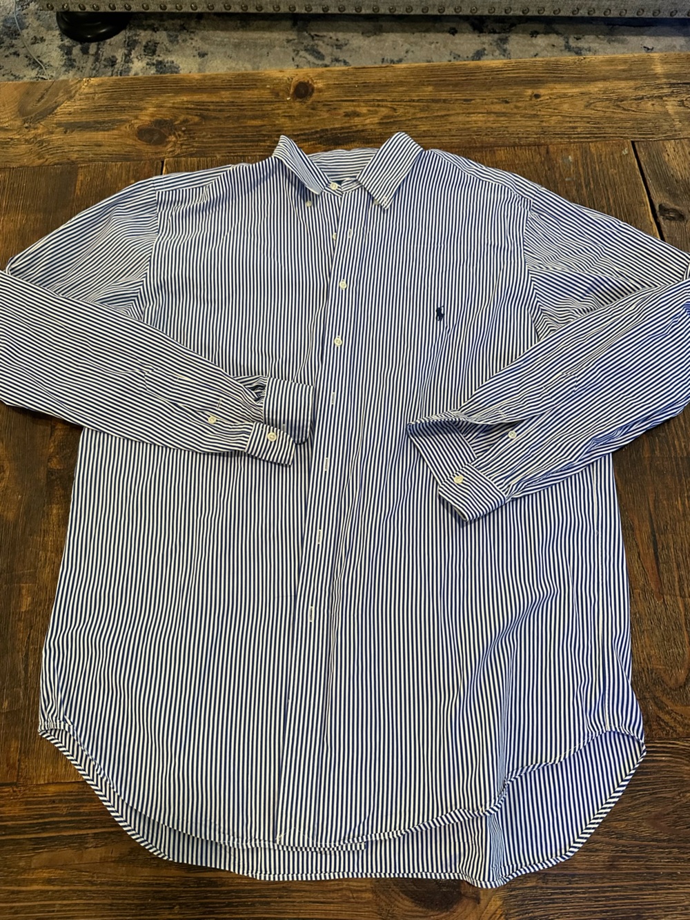 Ralph Lauren Polo Men's Blue and White Striped Button-Up Dress Shirt